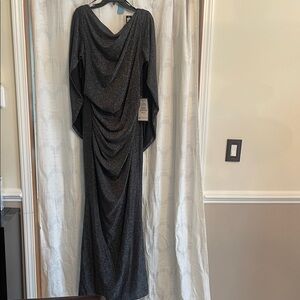 Betsy & Adam Shimmering Black Long Sleeve Gown